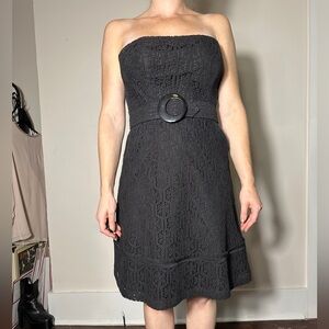 Shoshanna y2k Strapless Black Lace Dress with Chunky Belt Size 8